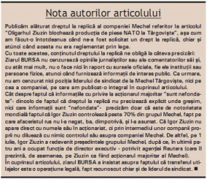 Mechel îşi exersează dreptul la replică